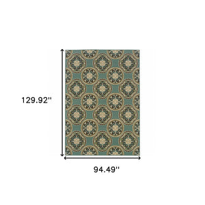 HomeRoots 7' Stylish Stain-Resistant Floral Area Rug for Indoor & Outdoor Use - Perfect for High-Traffic Spaces Blue/ Ivory 7'10" x 10'10" 507257