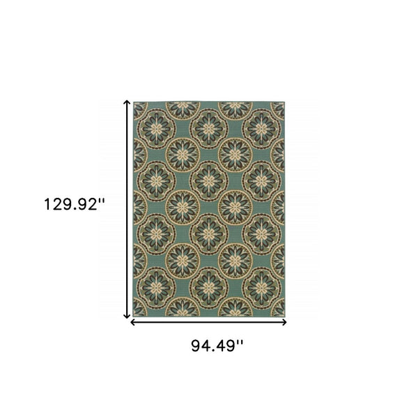 HomeRoots 7' Stylish Stain-Resistant Floral Area Rug for Indoor & Outdoor Use - Perfect for High-Traffic Spaces Blue/ Ivory 7'10" x 10'10" 507257