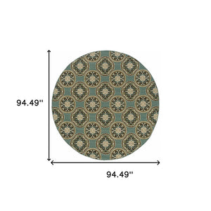 HomeRoots 7' Stylish Stain-Resistant Floral Area Rug for Indoor & Outdoor Use - Perfect for High-Traffic Spaces Blue/ Ivory 7'10" Round 507259
