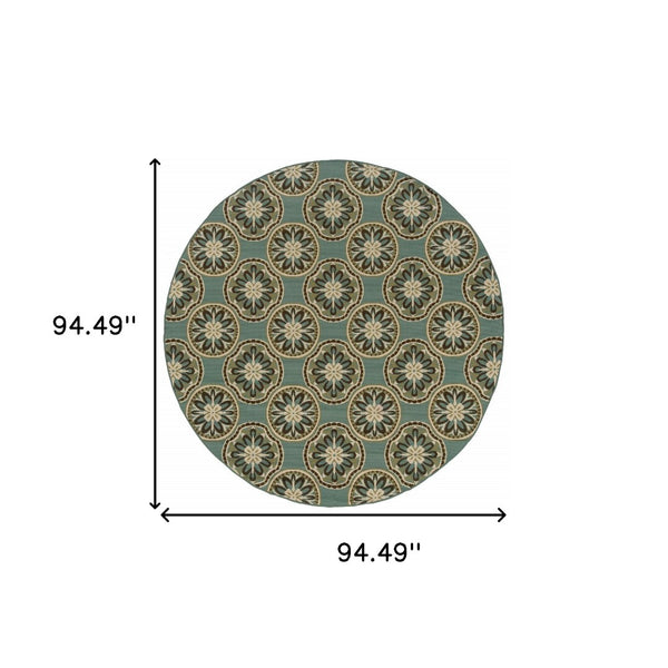HomeRoots 7' Stylish Stain-Resistant Floral Area Rug for Indoor & Outdoor Use - Perfect for High-Traffic Spaces Blue/ Ivory 7'10" Round 507259