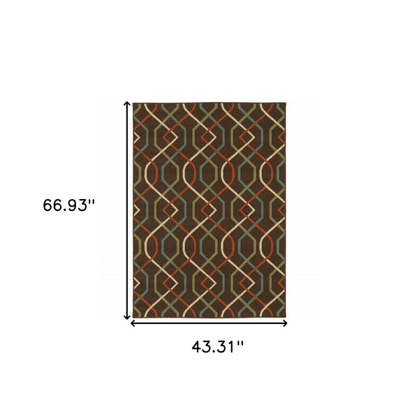 Homeroots 4' X 6' Brown And Ivory Geometric Stain Resistant Indoor/Outdoor Area Rug - Perfect For Kids & Pets! 3'7" X 5'6" Polypropylene 507263