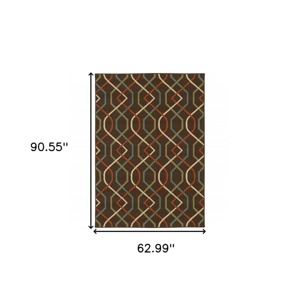 HomeRoots 5' Stylish Brown and Ivory Geometric Stain-Resistant Area Rug for Indoor and Outdoor Use 5'3" x 7'6" 507264
