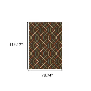 HomeRoots 5' Stylish Brown and Ivory Geometric Stain-Resistant Area Rug for Indoor and Outdoor Use 6'7" x 9'6" 507265