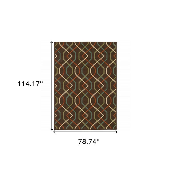 HomeRoots 5' Stylish Brown and Ivory Geometric Stain-Resistant Area Rug for Indoor and Outdoor Use 6'7" x 9'6" 507265