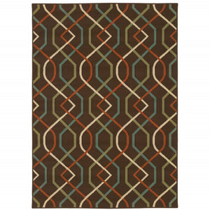 HomeRoots 5' Stylish Brown and Ivory Geometric Stain-Resistant Area Rug for Indoor and Outdoor Use 7'10" x 10'10" 507266