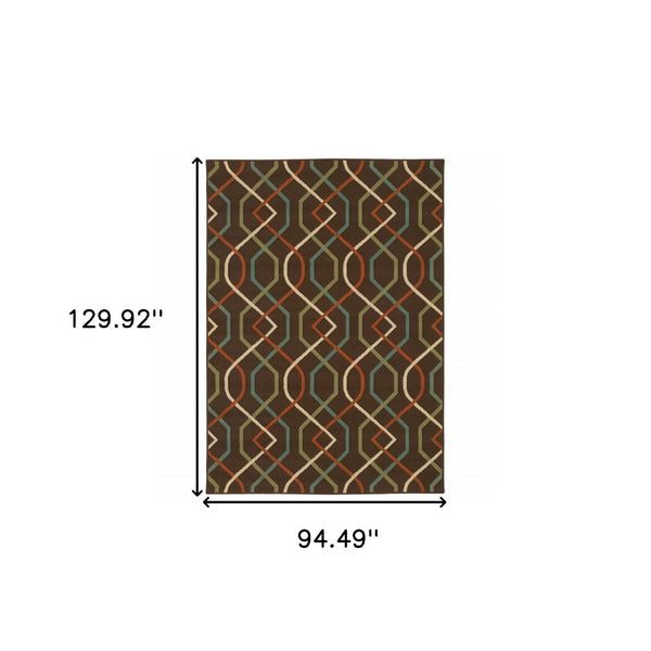 HomeRoots 5' Stylish Brown and Ivory Geometric Stain-Resistant Area Rug for Indoor and Outdoor Use 7'10" x 10'10" 507266