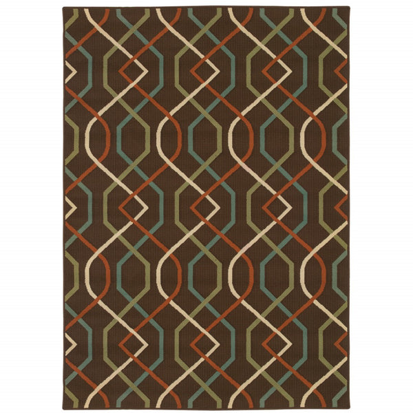 HomeRoots 5' Stylish Brown and Ivory Geometric Stain-Resistant Area Rug for Indoor and Outdoor Use 8'6" x 13' 507267