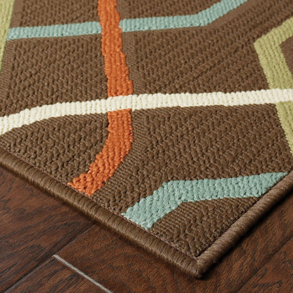 HomeRoots 5' Stylish Brown and Ivory Geometric Stain-Resistant Area Rug for Indoor and Outdoor Use 8'6" x 13' 507267