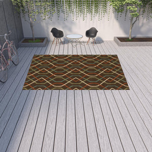 HomeRoots 5' Stylish Brown and Ivory Geometric Stain-Resistant Area Rug for Indoor and Outdoor Use 8'6" x 13' 507267