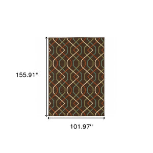 HomeRoots 5' Stylish Brown and Ivory Geometric Stain-Resistant Area Rug for Indoor and Outdoor Use 8'6" x 13' 507267