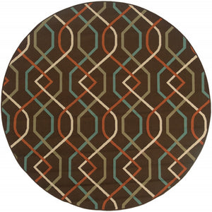HomeRoots 5' Stylish Brown and Ivory Geometric Stain-Resistant Area Rug for Indoor and Outdoor Use 7'10" Round 507268