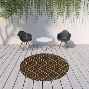 HomeRoots 5' Stylish Brown and Ivory Geometric Stain-Resistant Area Rug for Indoor and Outdoor Use 7'10" Round 507268