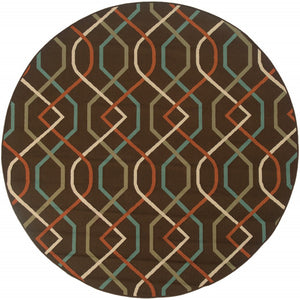 HomeRoots 5' Stylish Brown and Ivory Geometric Stain-Resistant Area Rug for Indoor and Outdoor Use 7'10" Round 507268