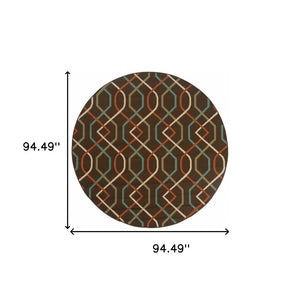 HomeRoots 5' Stylish Brown and Ivory Geometric Stain-Resistant Area Rug for Indoor and Outdoor Use 7'10" Round 507268