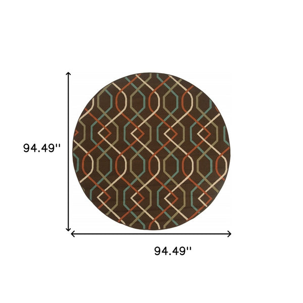 HomeRoots 5' Stylish Brown and Ivory Geometric Stain-Resistant Area Rug for Indoor and Outdoor Use 7'10" Round 507268