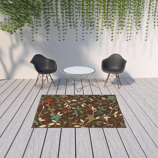 Homeroots 5' X 8' Brown Floral Stain Resistant Indoor Outdoor Area Rug  Polypropylene 507273