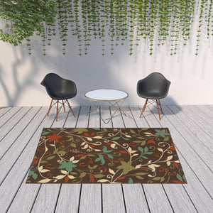 Homeroots 7' X 10' Brown Floral Stain Resistant Indoor Outdoor Area Rug  Polypropylene 507274