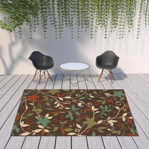Homeroots 8' X 11' Brown Floral Stain Resistant Indoor Outdoor Area Rug  Polypropylene 507275
