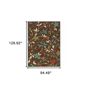 Homeroots 8' X 11' Brown Floral Stain Resistant Indoor Outdoor Area Rug  Polypropylene 507275