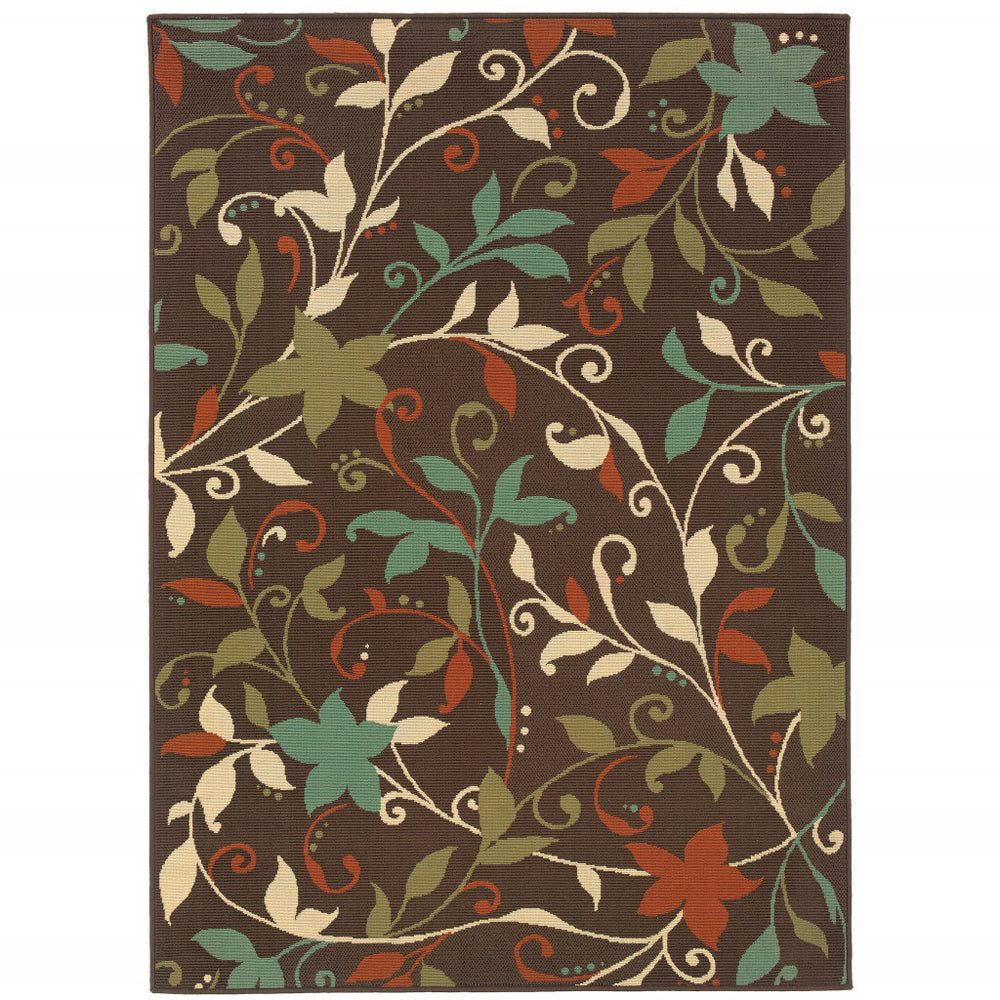 Homeroots 9' X 13' Brown Floral Stain Resistant Indoor Outdoor Area Rug  Polypropylene 507276