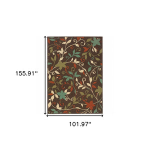 Homeroots 9' X 13' Brown Floral Stain Resistant Indoor Outdoor Area Rug  Polypropylene 507276