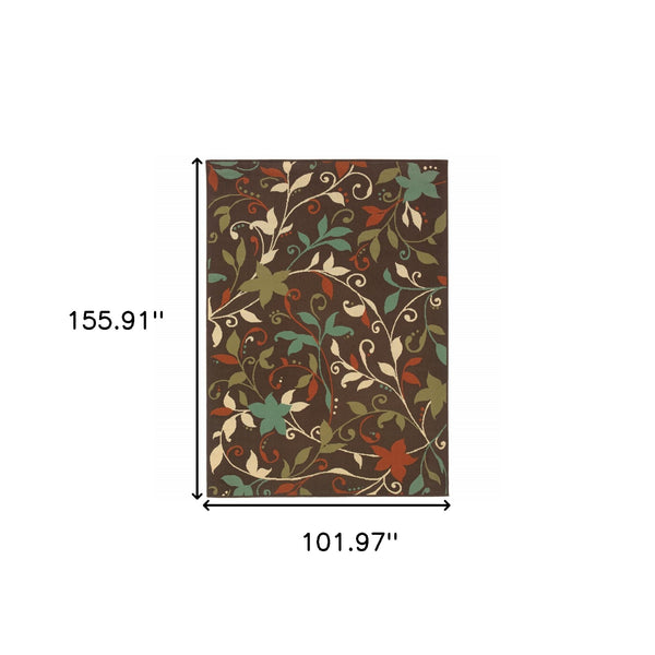 Homeroots 9' X 13' Brown Floral Stain Resistant Indoor Outdoor Area Rug  Polypropylene 507276