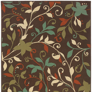 Homeroots 9' X 13' Brown Floral Stain Resistant Indoor Outdoor Area Rug  Polypropylene 507276