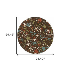 Homeroots 8' X 8' Brown Round Floral Stain Resistant Indoor Outdoor Area Rug  Polypropylene 507277