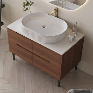 English Elm 36 Inch Floating or Freestanding Bathroom Vanity with Ceramic Sink and Soft Close Drawers W3136S00042