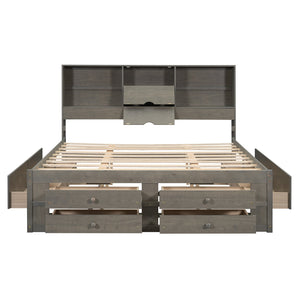 English Elm King Solid Wood Platform Bed with 8 Drawers and Storage Headboard, Durable MDF Frame, 500lb Capacity Gray GX000454AAE