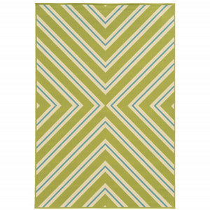 Homeroots 9' X 13' Blue And Green Geometric Stain Resistant Indoor Outdoor Area Rug  Polypropylene 507321