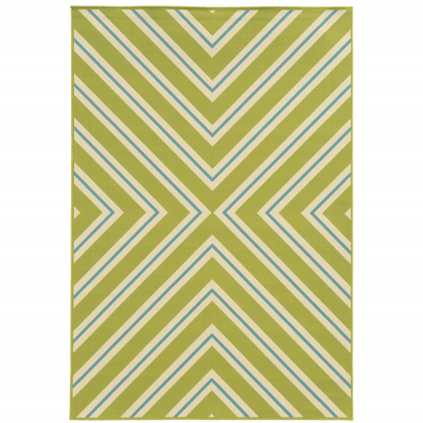 Homeroots 9' X 13' Blue And Green Geometric Stain Resistant Indoor Outdoor Area Rug  Polypropylene 507321