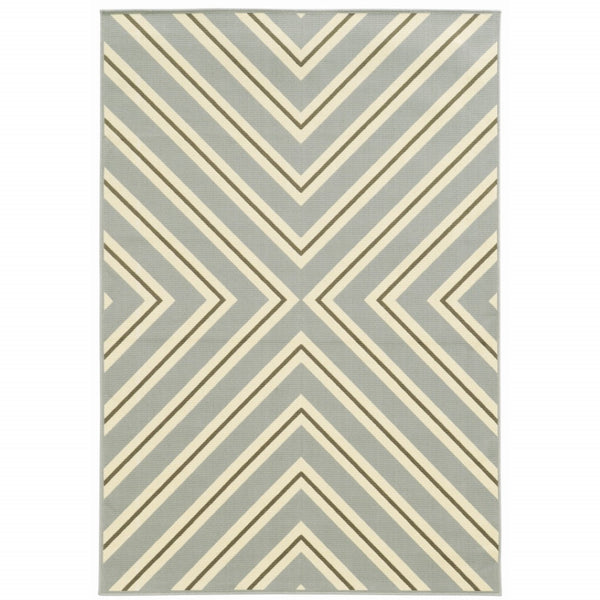 HomeRoots 9' Geometric Gray and Ivory Indoor-Outdoor Area Rug - Stain Resistant, Durable, Easy Maintenance Design 507330