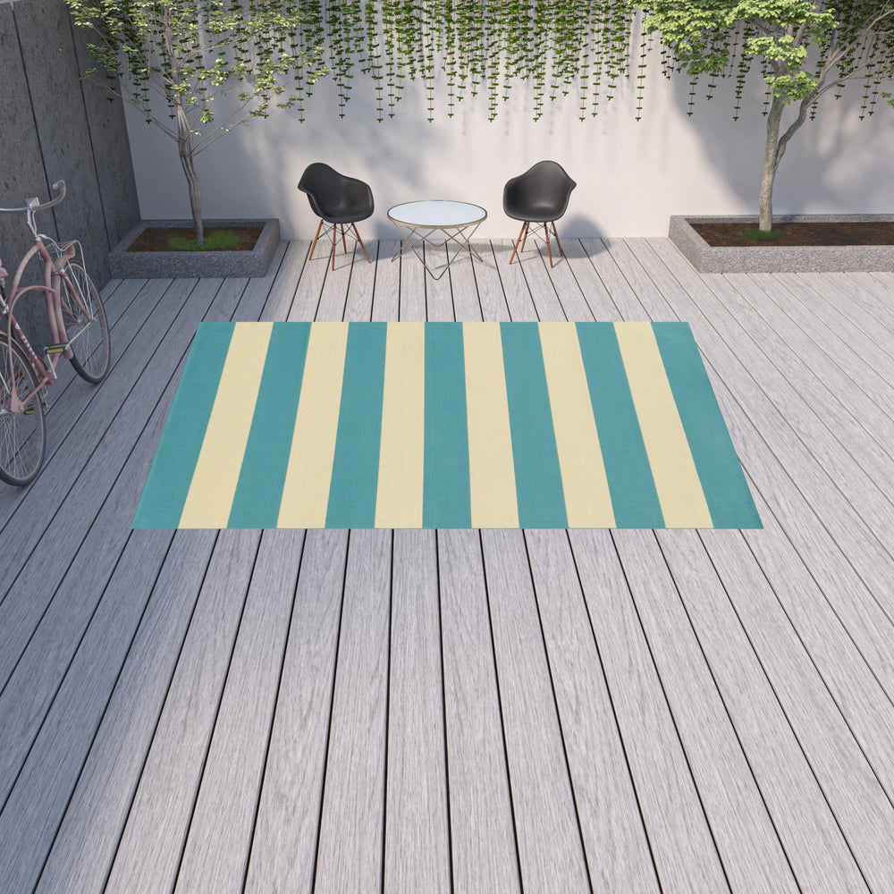 Homeroots 9' X 13' Blue And Ivory Geometric Stain Resistant Indoor Outdoor Area Rug  Polypropylene 507348