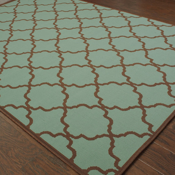 HomeRoots 9' X 13' Stylish Blue Geometric Area Rug - Stain Resistant for Indoor & Outdoor Spaces, Durable Design 507375