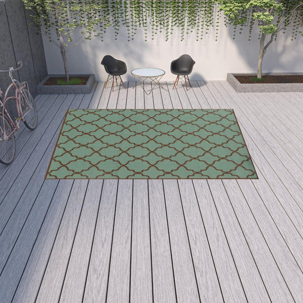 HomeRoots 9' X 13' Stylish Blue Geometric Area Rug - Stain Resistant for Indoor & Outdoor Spaces, Durable Design 507375