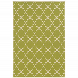 Homeroots 9' X 13' Green And Ivory Geometric Stain Resistant Indoor Outdoor Area Rug  Polypropylene 507390