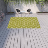 Homeroots 9' X 13' Green And Ivory Geometric Stain Resistant Indoor Outdoor Area Rug  Polypropylene 507390