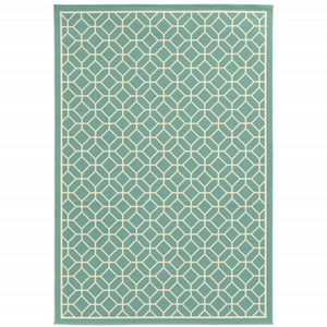 Homeroots 4' X 6' Stylish Blue And Ivory Geometric Stain Resistant Area Rug For Indoor And Outdoor Use  Polypropylene 507422