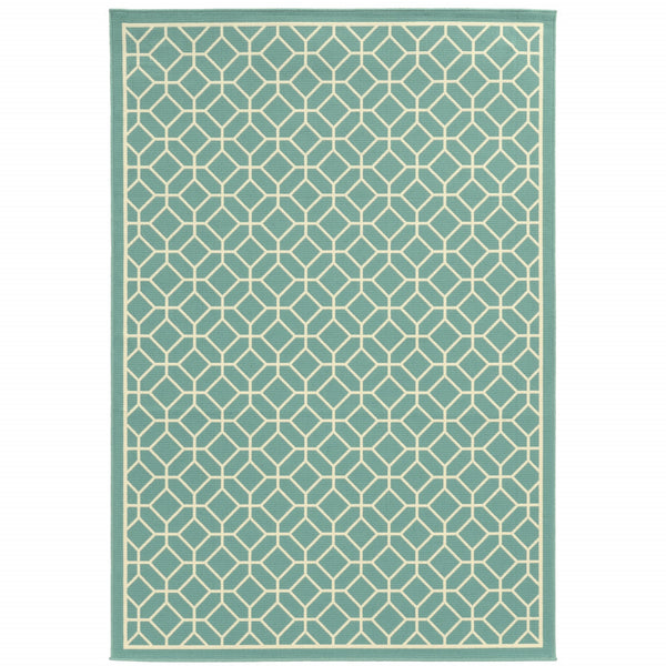 Homeroots 4' X 6' Stylish Blue And Ivory Geometric Stain Resistant Area Rug For Indoor And Outdoor Use  Polypropylene 507422