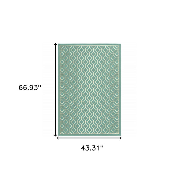 Homeroots 4' X 6' Stylish Blue And Ivory Geometric Stain Resistant Area Rug For Indoor And Outdoor Use  Polypropylene 507422