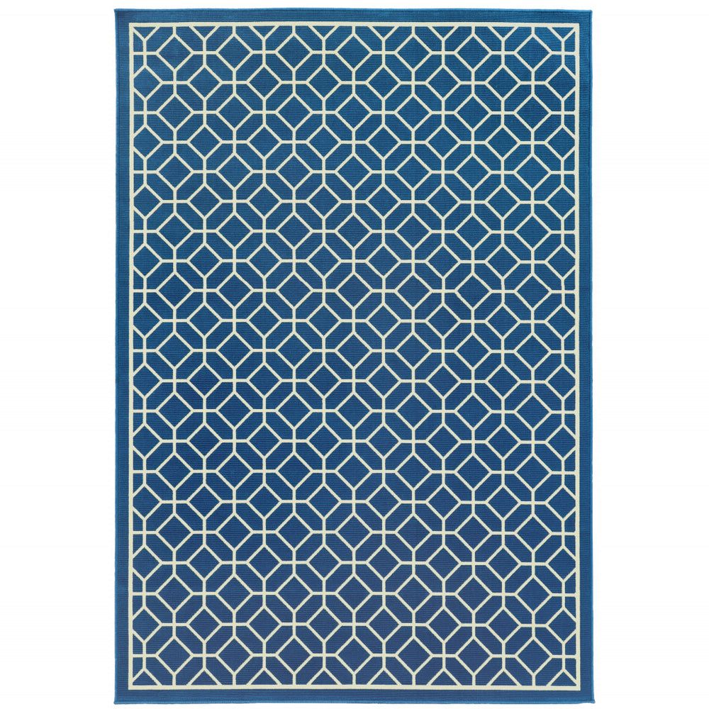 Homeroots 8' X 11' Blue And Ivory Geometric Stain Resistant Indoor Outdoor Area Rug  Polypropylene 507434