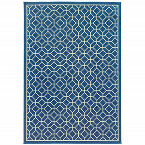 Homeroots 8' X 11' Blue And Ivory Geometric Stain Resistant Indoor Outdoor Area Rug  Polypropylene 507434