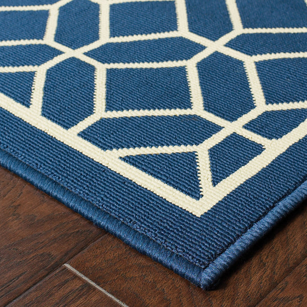 Homeroots 8' X 11' Blue And Ivory Geometric Stain Resistant Indoor Outdoor Area Rug  Polypropylene 507434