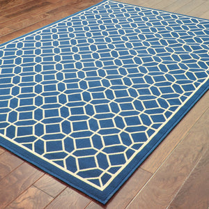 Homeroots 8' X 11' Blue And Ivory Geometric Stain Resistant Indoor Outdoor Area Rug  Polypropylene 507434