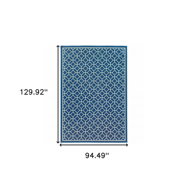 Homeroots 8' X 11' Blue And Ivory Geometric Stain Resistant Indoor Outdoor Area Rug  Polypropylene 507434