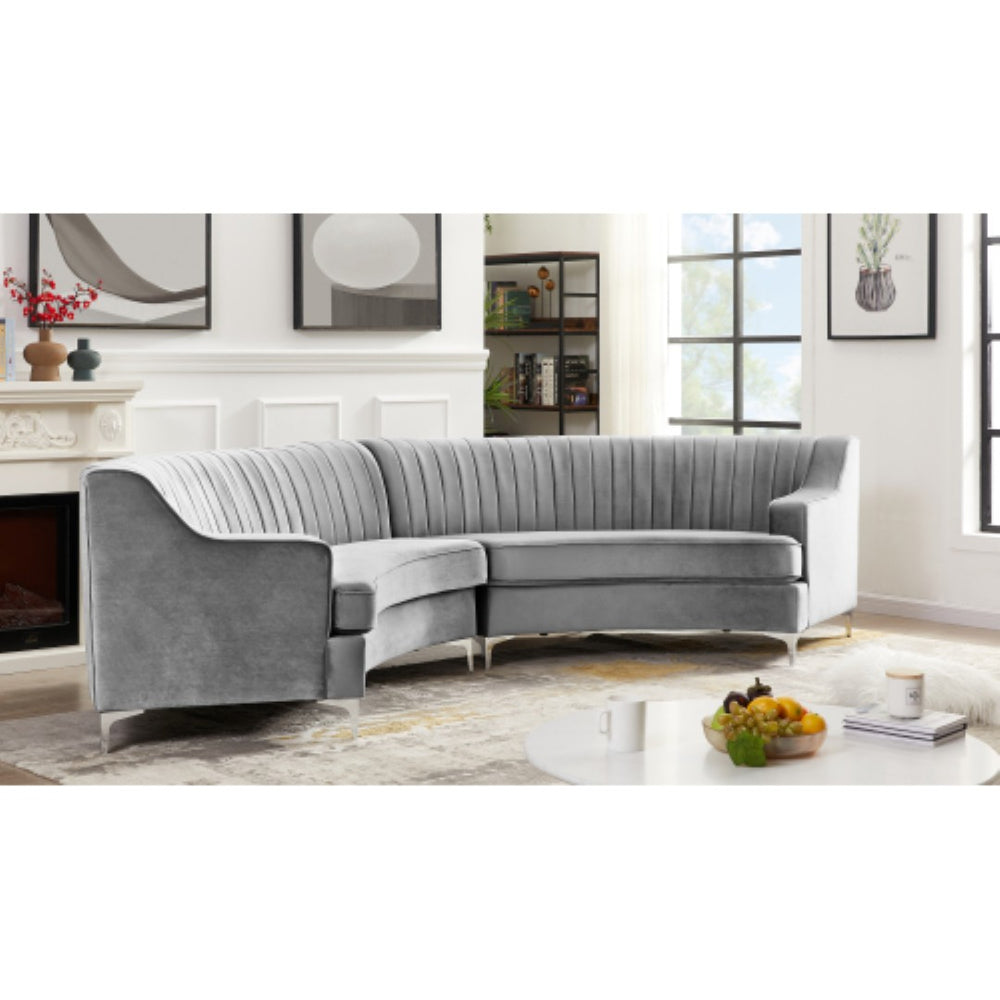 English Elm Grey Curved Fabric Sofa with Storage Mid Century Low Profile Living Room Seating W30843130