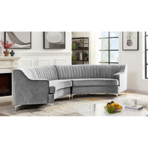 English Elm Grey Curved Fabric Sofa with Storage Mid Century Low Profile Living Room Seating W30843130