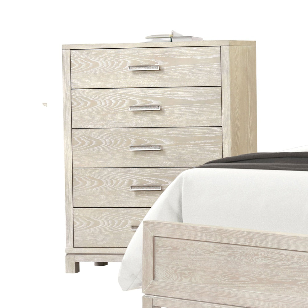 English Elm 1pc Chest Transitional Weathered Finish 5-Drawer Tall Dresser with Dentil Molding and Metal Knobs Gray 45 L x 21 W x 57 H B2741P370418