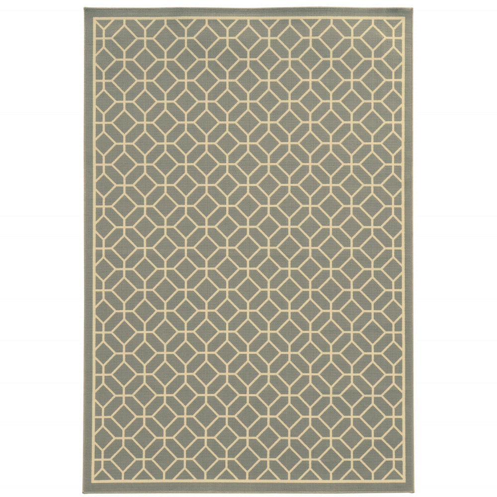 Homeroots 9' X 13' Gray And Ivory Geometric Stain Resistant Indoor Outdoor Area Rug  Polypropylene 507462